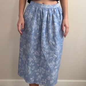 Rare Vintage Light Blue Floral Gathered Skirt Incredible Condition With Pockets